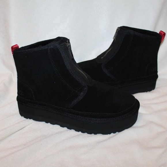 NIB UGG WOMEN'S‎ NEUMEL ZIP PLATFORM ANKLE BOOTS BLACK - Picture 1 of 9